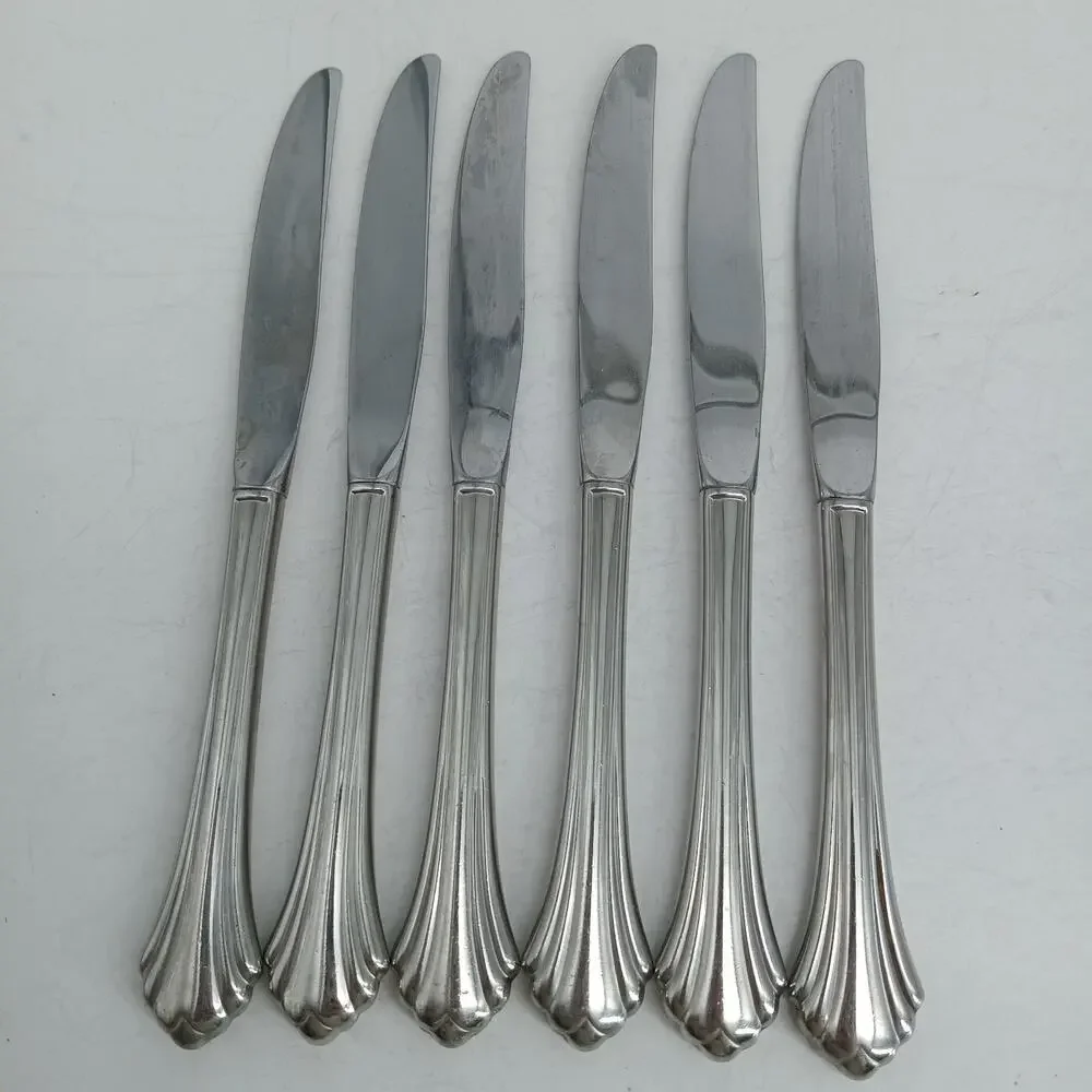 6X BK Oneida Bancroft Butter Knives Glossy Stainless Steel Flatware
